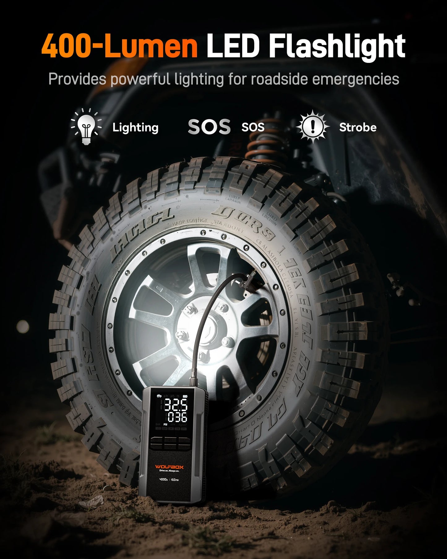 WOLFBOX 4000A Jump Starter with 160PSI Air Compressor, 12V Car Battery Booster, 65W Fast Charge, 24000mAh Portable Tire Inflator