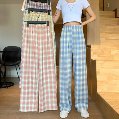 Thickened Fleece Straight Leg Pants Winter New Style Lamb Velvet Plaid Women's High Waist Warm Casual Wide Leg Pants