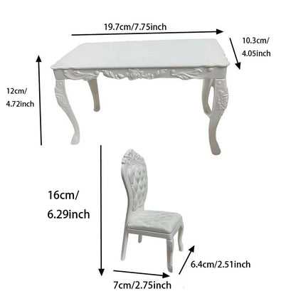 7 Items / Lot Miniature Dollhouse Furniture Dinning Table Chair For Doll Computer Desk Fast Shipping Thing Girl' Play Toy Gifts