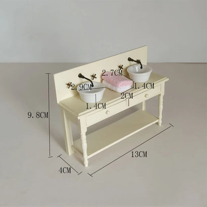 1:6 1:12 Dollhouse Miniature Wooden Bathroom Sink Cabinet Kitchen Wash Basin Drawer Furniture Model Decor Toys Accessory