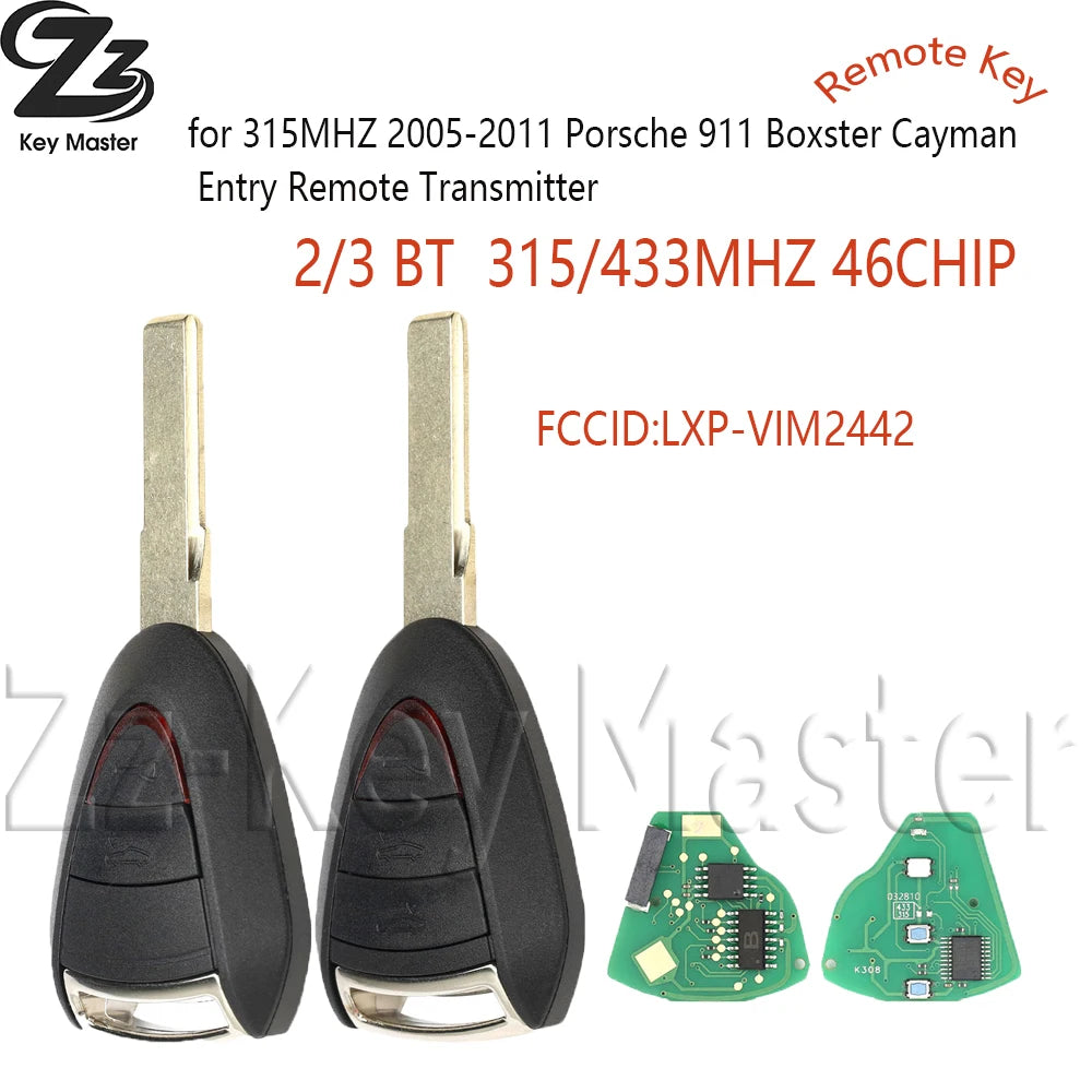 Zz ID46 Chip 315/433MHz Car Remote Control Key For Porsche Carrera Cayman 911 987 996 997 Boxster LXP-VIM2442 PN: 997-637-103-03