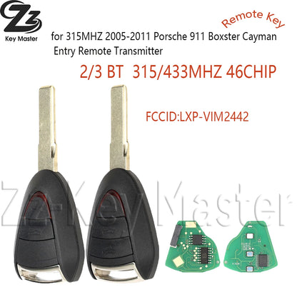 Zz ID46 Chip 315/433MHz Car Remote Control Key For Porsche Carrera Cayman 911 987 996 997 Boxster LXP-VIM2442 PN: 997-637-103-03