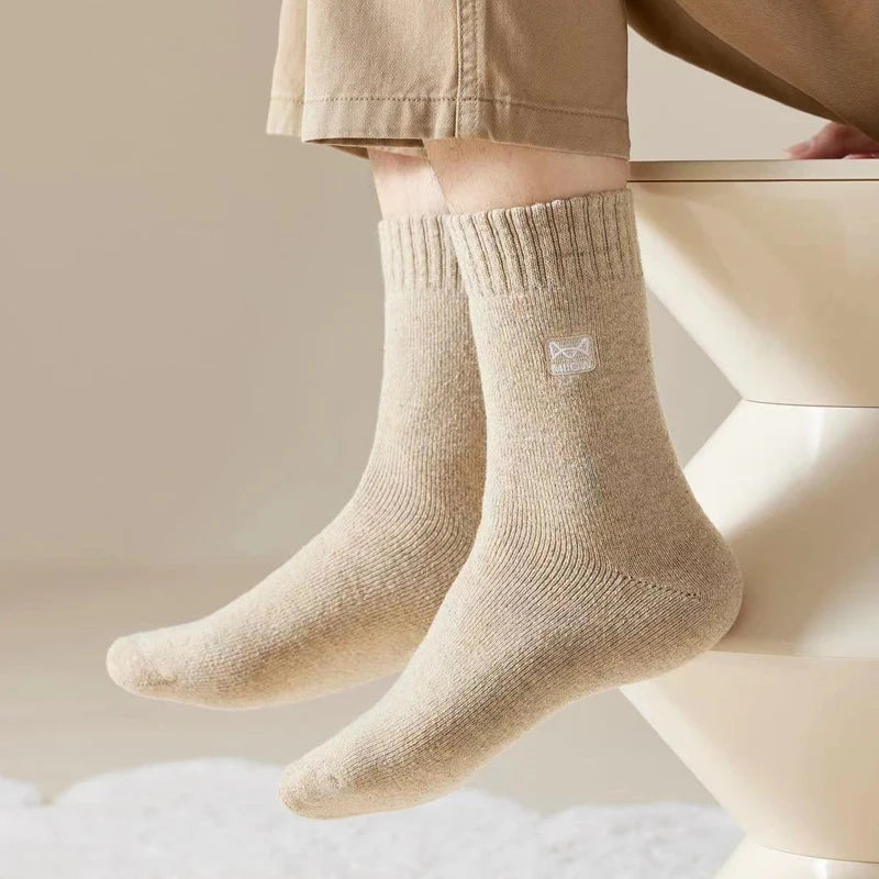 MiiOW Merino Wool Socks Cold Resistant Men Winter Thicken Heated Sock Cashmere Long Sock Snow Boots Retro Brown Warm Towel Socks