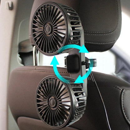 Dual Head USB Car Fan 360° Rotatable Portable Electric Air Conditioner Seat Fan 3 Speed for Home Office Driving