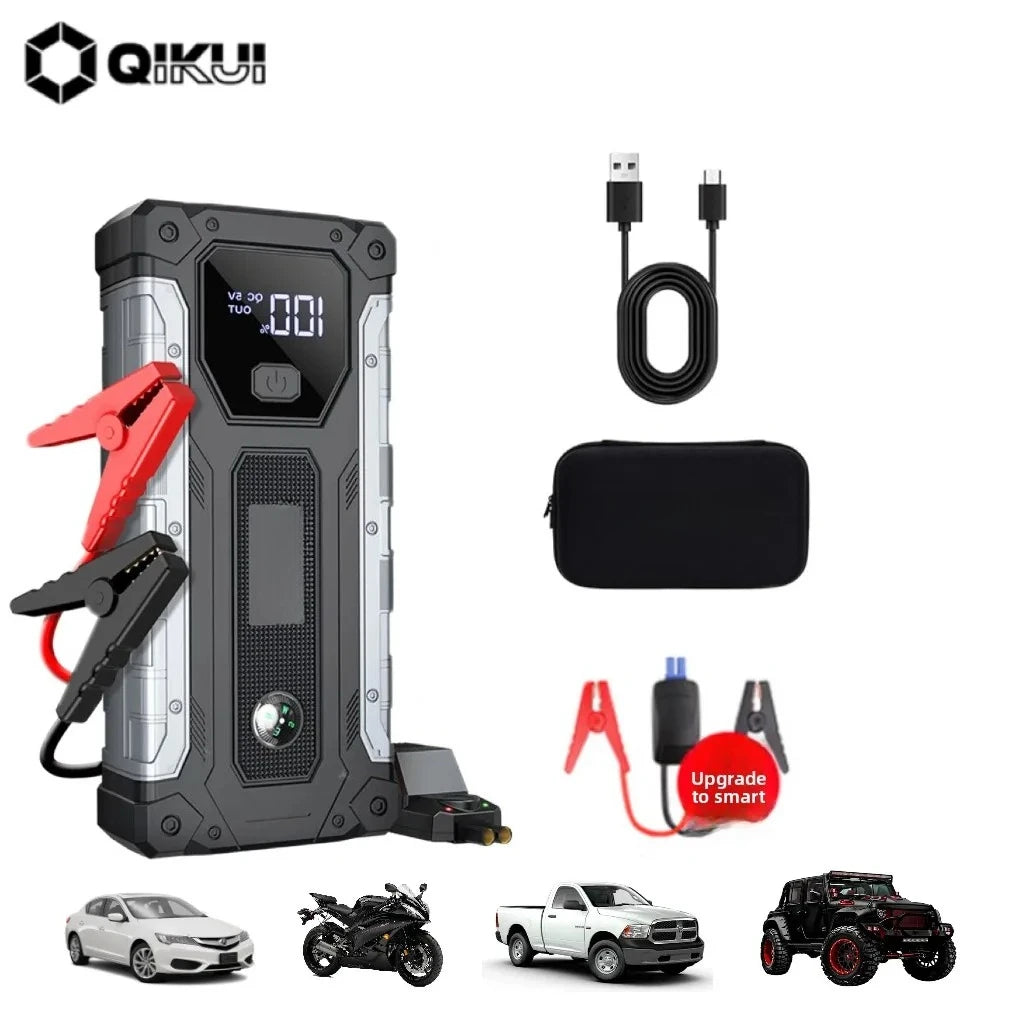 QIKUI portable jump starter car battery, 8000mAh 12V Petrol Diesel Car booster batterie voiture, rechargeable lighting 3 in 1