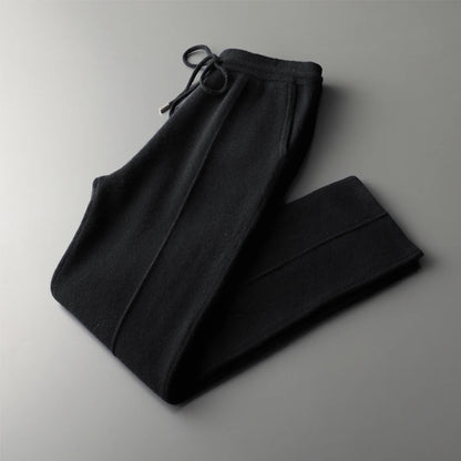 Men Wool Pants Autumn Winter 100%Merino Wool Thick Warm Smart Casual Trousers Knitwear Elasticity Waist Basic Sport Pants ﻿