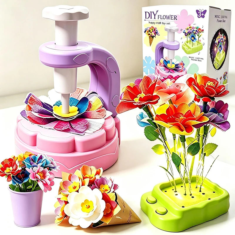DIY Flower Bouquet Craft Kit for Girls Creative Machine Toy with Music & Lighting Children's Garden Art Set 3 Year Birthday Gift