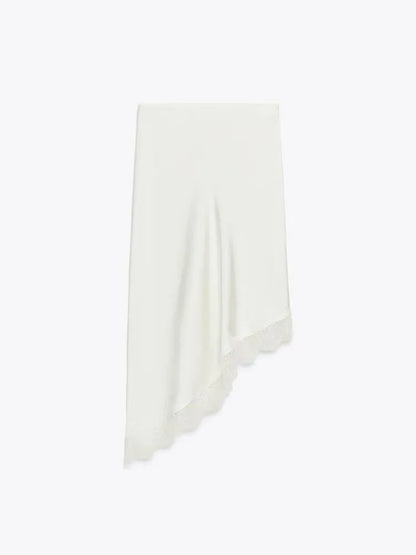 Winter New Arrival Women's Simple Versatile Mid-Waist Lace Trim Silk Satin Skirt Elegant Ethnic Stage Costume