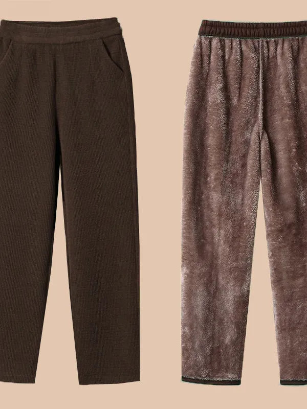 Thickened Fleece Lined Corduroy Winter Pants for Mom High Waist Loose Fit Straight Leg Warm Casual Trousers for Women over 40