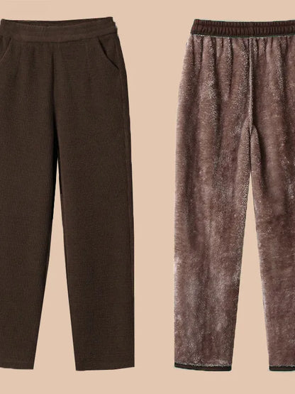 Thickened Fleece Lined Corduroy Winter Pants for Mom High Waist Loose Fit Straight Leg Warm Casual Trousers for Women over 40