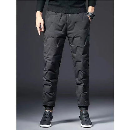 Men's Outdoor Windproof Warm down Trousers Thick Winter Business Casual Pants Long Outerwear Stylish plus Size White