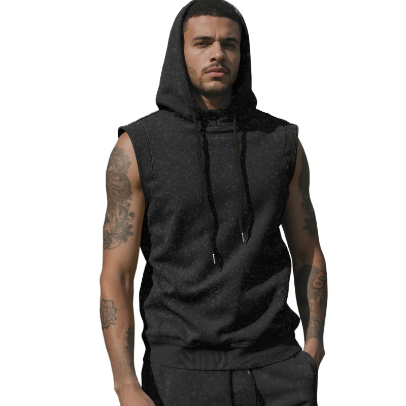 Men’s Sleeveless Hoodie and Shorts Set 2 Piece Workout Outfit Gym Sportswear 2026