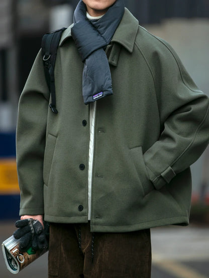 American Retro Loose Men's Woolen Jacket Thickened Casual Short Cotton Coat for Autumn Winter Versatile Warm Flannel Coat