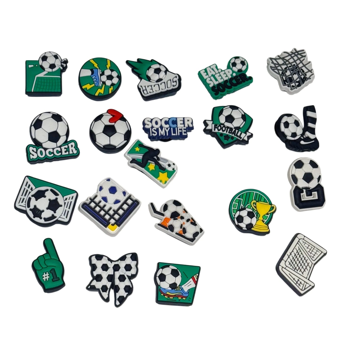 1-20PCS Sport Eat Sleep Soccer PVC Shoe Charms Sandals Shoes Ornaments Buckle Clog Hole Slipper Accessories Holiday Present