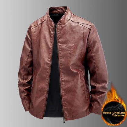 Ning Genuine Leather Jacket Men's Stand Collar Thickened Slim Fit Casual Trendy Motorcycle Clothes Outerwear
