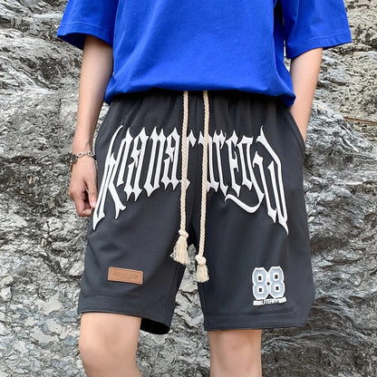 2026 Letter Foam Printed Shorts Men Loose Fit Summer Streetwear Running Sports Short Pants Men Women Hip Hop Half Wide Leg Pants