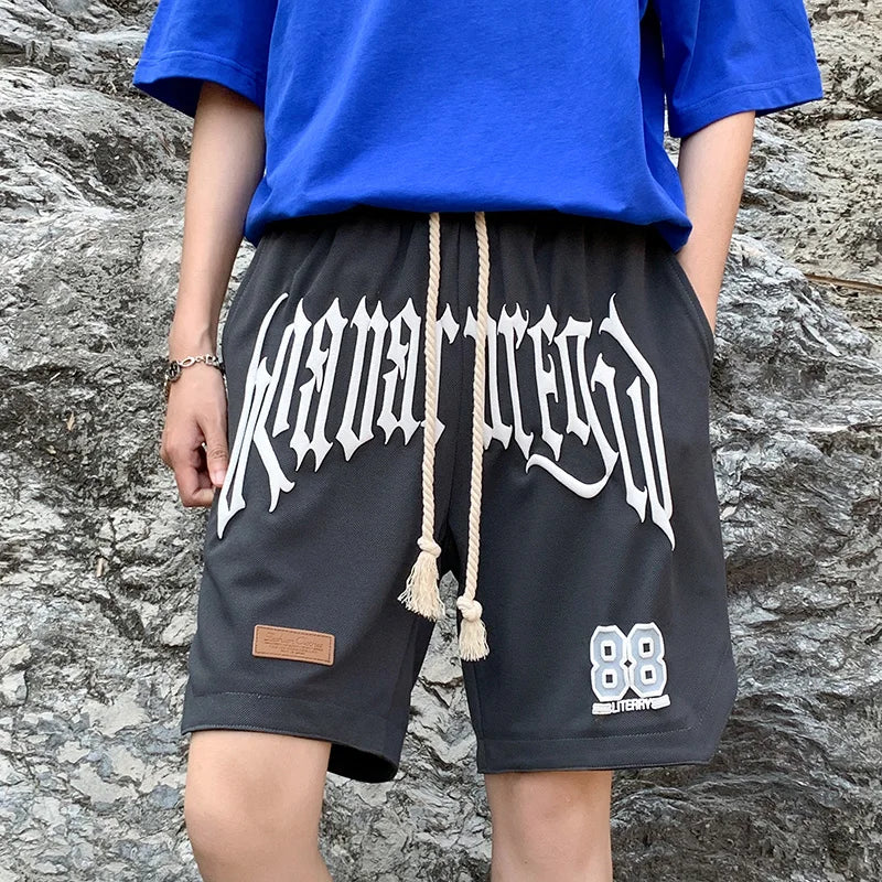 High Street Ice Silk Shorts Men Summer Thin Quick Dry Beach Pants Loose Straight Leg Loose Sports Casual Streetwear Joggers Man