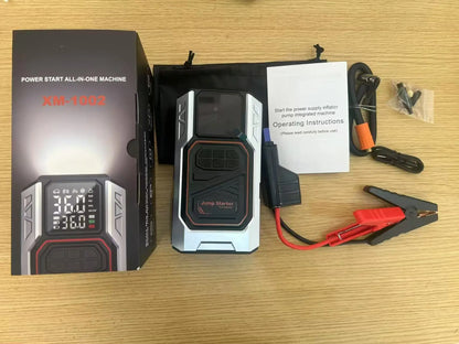 Latest Model High-Capacity Car Emergency Jump Starter with Built-in Tire Inflator, Portable Wireless Electric Air Pump