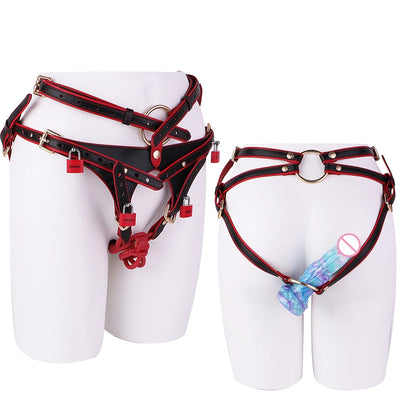 FRKO Bondage Fetish Chastity Belt Chastity Panties PU Leather Lockcock Belt Penis Rings пояс верности Men Sexy Tools