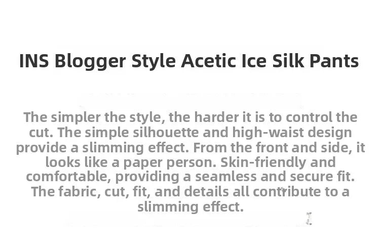 Summer Thin Ice Silk Satin Dyed Wide Leg Pants Women Loose Casual Drape High Waist Slimming Pants Ins Straight Leg Elastic Wa...
