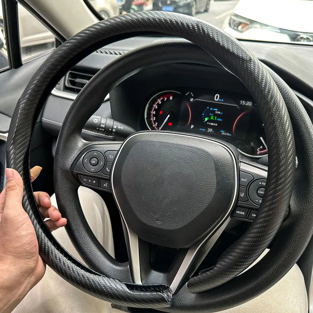Universal Car Steering wheel cover Carbon Fiber Suede Fur Leather Styling Anti-slip Round shape Steering wheel Auto Accessories