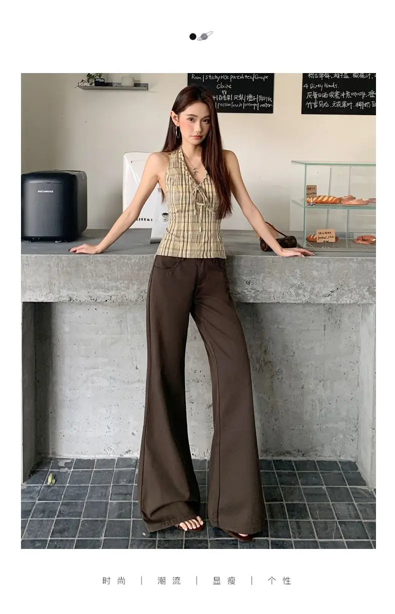 Spring 2026 Anti-wrinkle Flared Black Slimming Casual Pants New Thin Low-waisted Loose Flared Pants