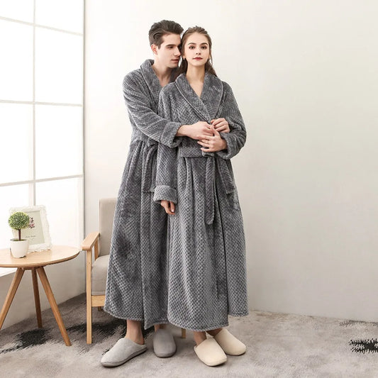 2026 Thickened Sherpa Couple Robe Long White Winter Sleepwear Belted Bathrobe