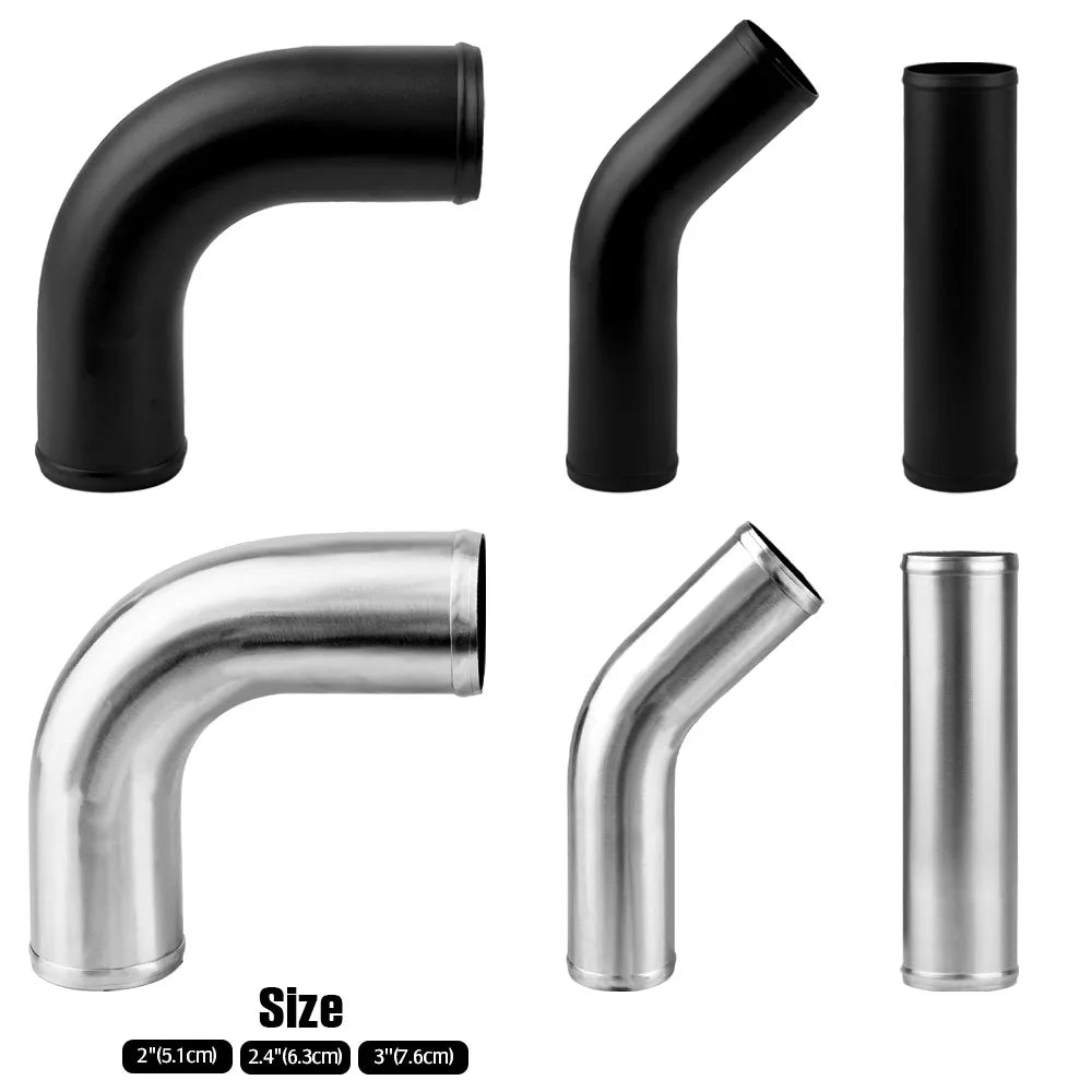 0/45/90 Degrees Type Aluminum Tube Universal 51 63 76mm 2 2.5 3inch Cold Air Intake Pipe Racing Car Turbo High Flow Silver Balck