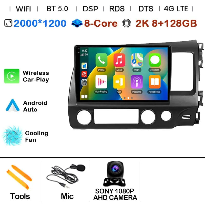 Car Radio Android 15 For Honda Civic 8 FK FN FD 2005 - 2012 RHD Multimedia Player Navigation GPS Carplay Stereo BT Head Unit DSP