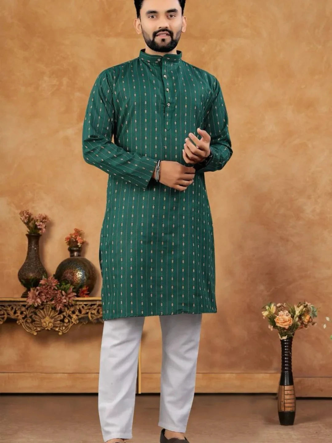 Luxury Islamic Arabic Abaya Robe National Style Ethnic Print Stand Collar Youth Mid-length Ropa Arabe Hombre Kurta For Men