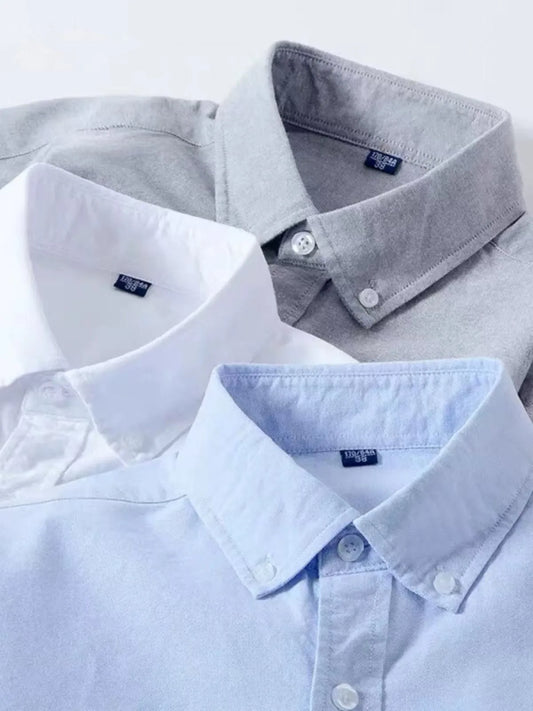 100% Cotton Men's Oxford Shirts Spring Autumn Long Sleeve Basic Casual Solid Striped Button Down Social Business Formal Plus 5XL