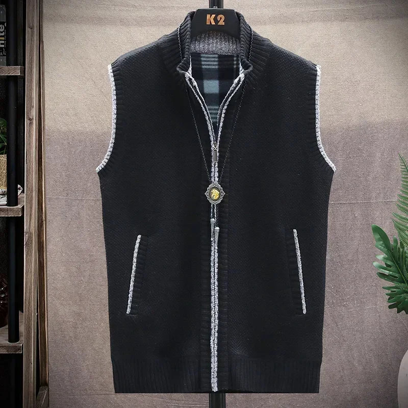 Men's Sweaters Vest Autumn Winter New Solid Warm Zipper Sweatercoat Sweaters Vest Men Casual Knitwear Sleeveless Male Clothing