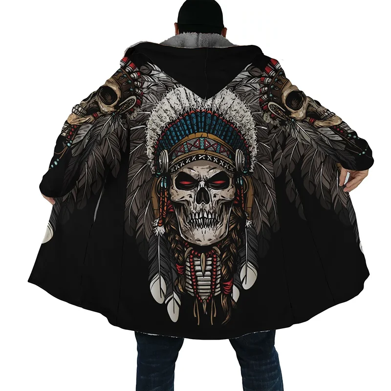 Men's Winter Jacket Wolf 3D Print Thick Warm Zipped Hoodie Male Coat Cape Robe Overcoat Parkas Invierno Hombre Blanket