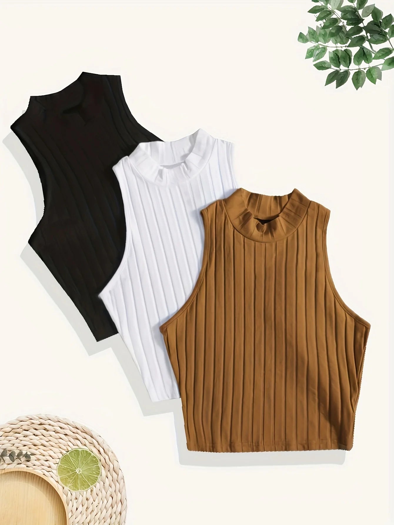 New style, stylish solid color, versatile women's sleeveless top three-piece set