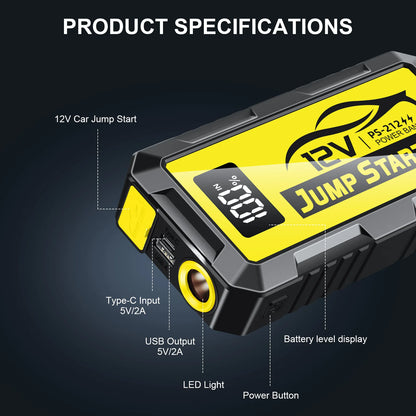 PSOOO 12V 8000A 27000mAh High-capacity portable Car Jump Starter,Multifunctional car booster with lighting charging capabilities