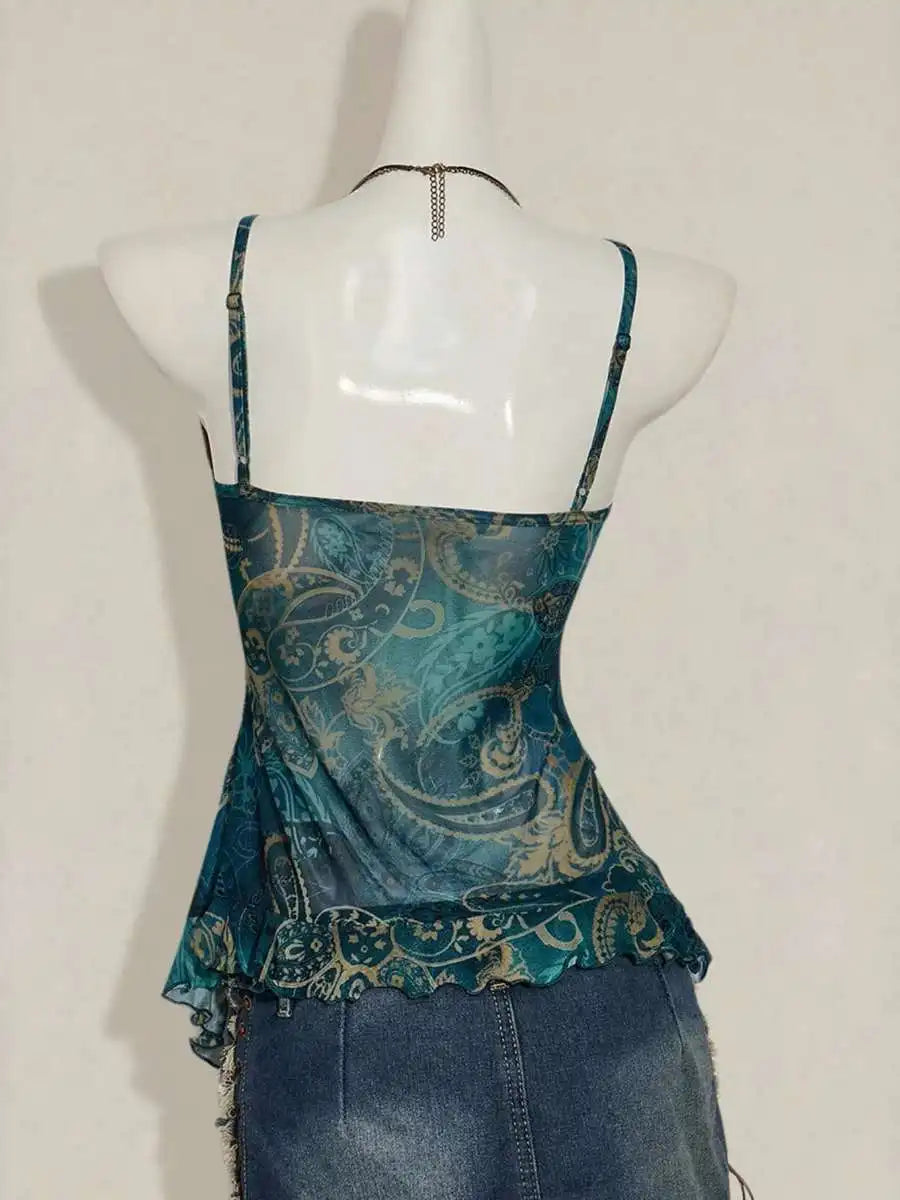 Fashionable Sexy Strap Vest Women's Slimming Print Mesh Top Versatile Stylish New Arrival Summer Season Other Material 100%