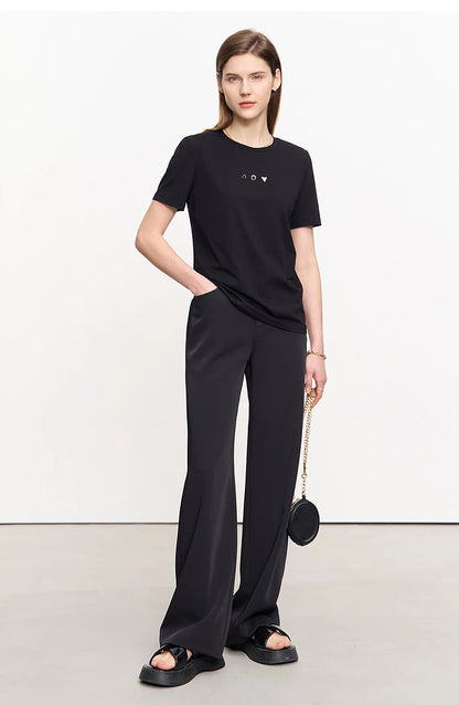 Amii Minimalist T-shirt Women's Tops O-neck Short Sleeves Geometric Decoration Antibacterial Cotton Elastic Casual Tees 12521088