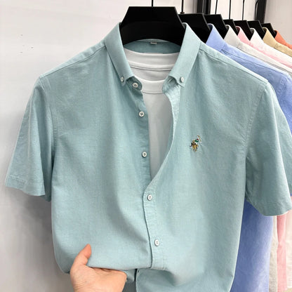 100% Pure Cotton Men's Short Sleeved 2026 New Brand Embroidered Trendy Shirt for Men's Casual Summer Wear