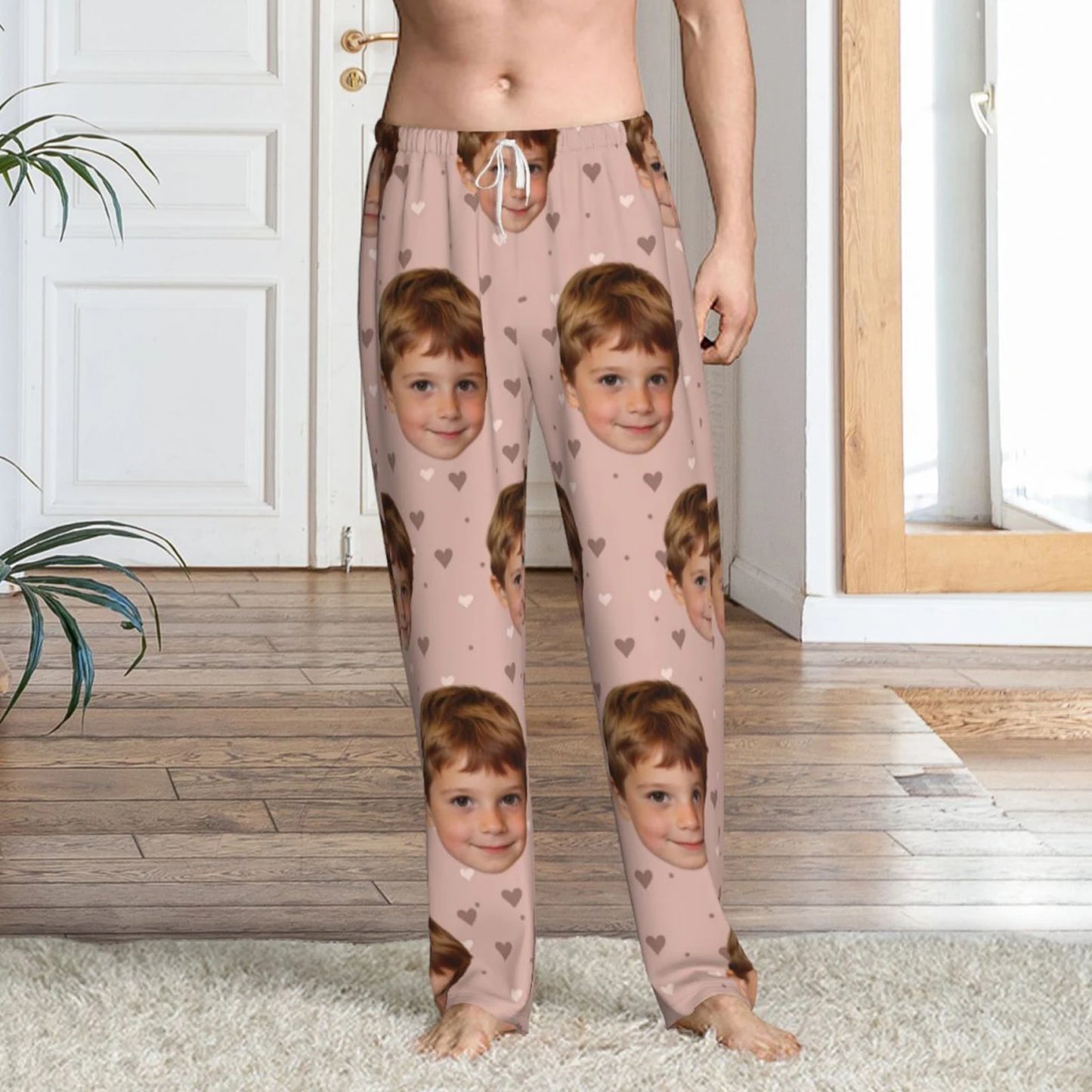 Customized sleeping pants with personalized facial photos long sleeved warm sleeping pants for both men and women  fun Christmas