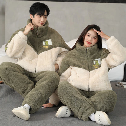 2025 Coral Fleece Couples Pajamas Men's Thickened Warm Winter Home Clothes Long Sleeve Leisure Pants for Youth Autumn Winter