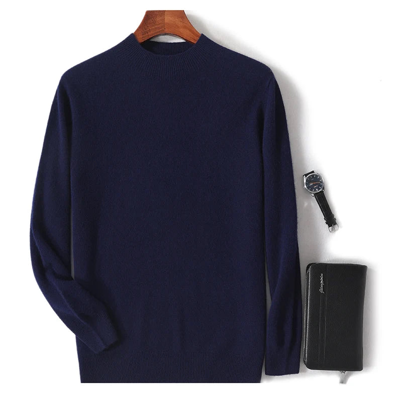 100% Pure Wool Cashmere Sweater Men's Half Turtleneck Pullover Casual Fashion Thickening Top Knitting Sweater