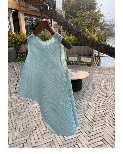 Unique Folded Design Sleeveless Top Set for Small Women Elegant Suitable Travel Wear Polyester Summer T-Shirt round Neck High...