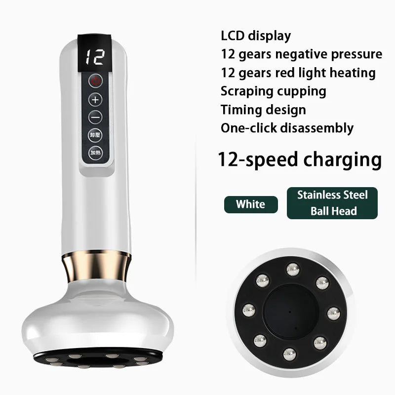Electric Body Massager Cupping Device 12 Level Vacuum Cupping Cans Rechargeable Gua Sha Massager Heating Slimming and Fat Loss