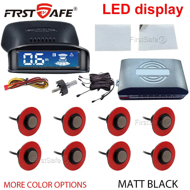 Parking Sensor Kit Car LCD Display Backlight Reverse Radar Monitoring System 8 16.5mm 12V 6-Color Sensors