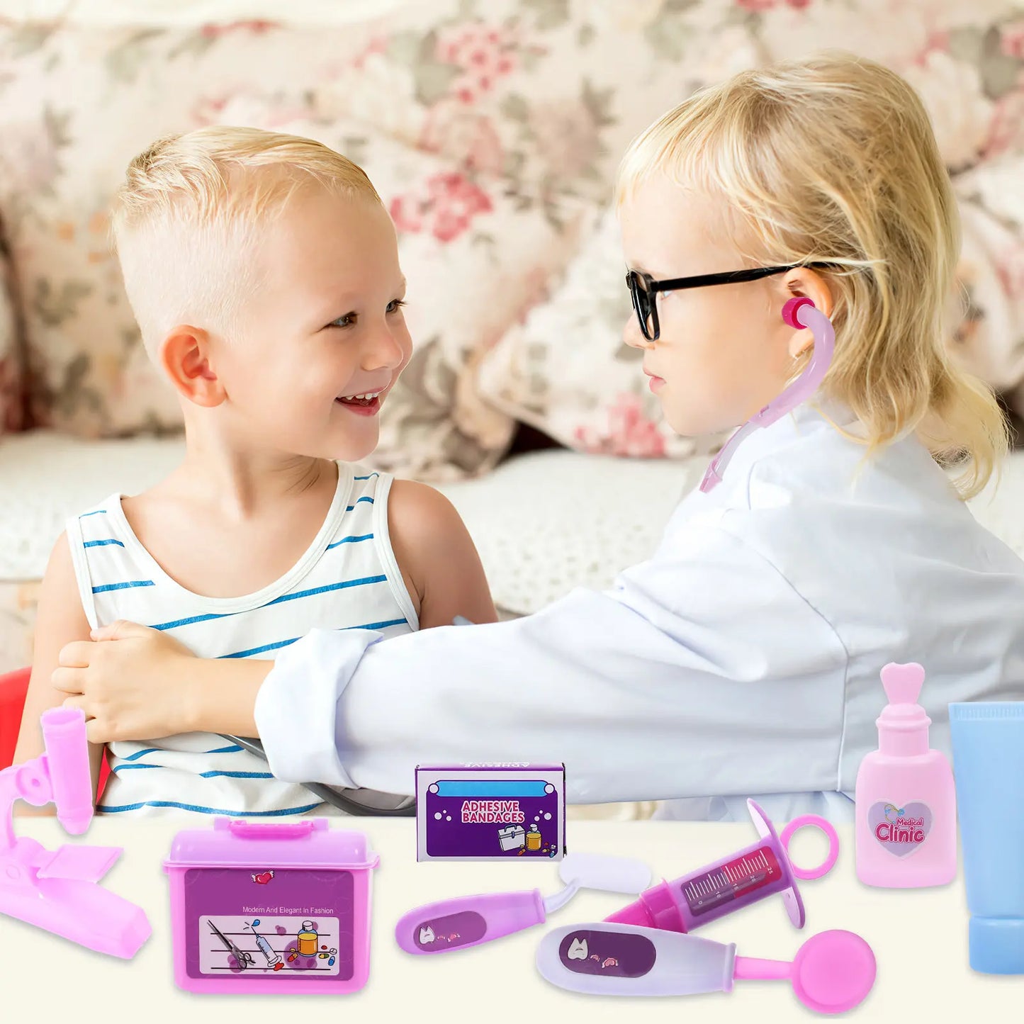 14Pcs Kit Doctor Role Play Set for Children Educational Pretend Nurse Practice Set with Stethoscope Carrying Case