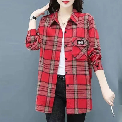 Sun Protection Long Sleeve Cotton Shirt Casual Plaid Women's Top Mom's Shirt Middle-Aged Women's Fashion Autumn 2025