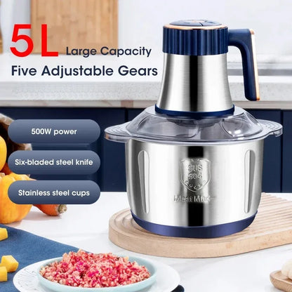 Electric Meat Grinder 5L Large Capacity Multifunctional Home Use Food Processor Vegetable Slicer for Baby Food Preparation