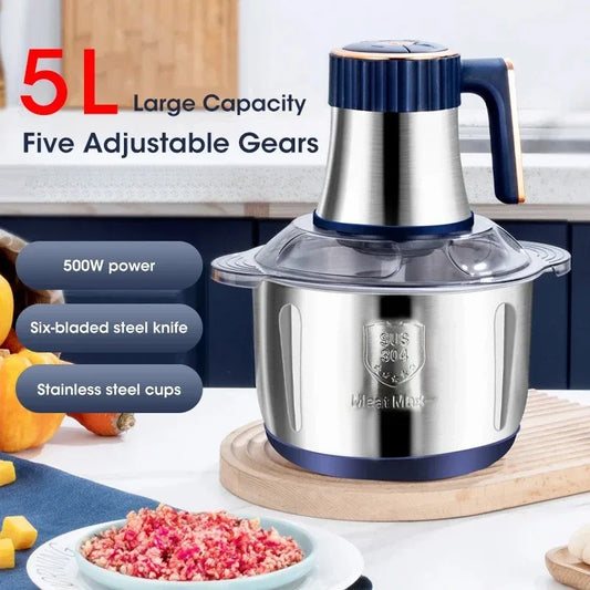 Electric Meat Grinder 5L Large Capacity Multifunctional Home Use Food Processor Vegetable Slicer for Baby Food Preparation