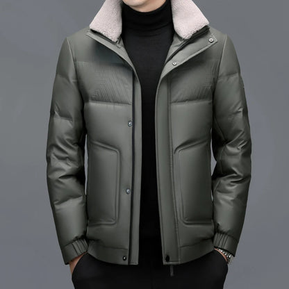 YX-6502 Men's Genuine Leather Down Jacket Winter New Sheepskin Stand Up Collar Leather Jacket Casual Thick Warm Jacket Trend