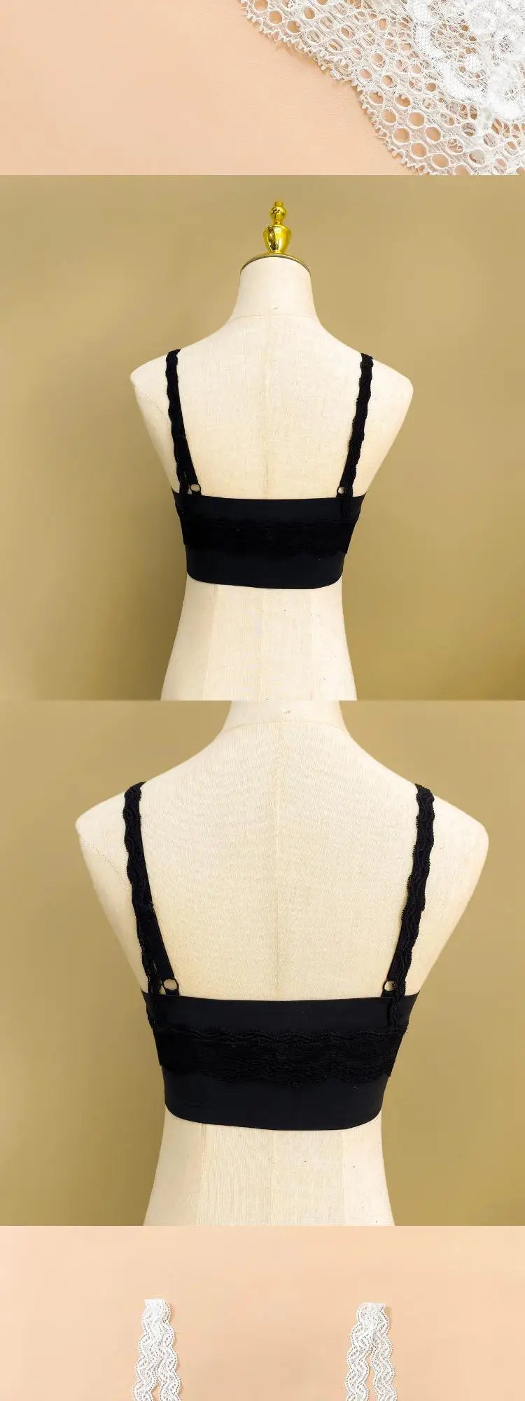 Low-Neck Lace Strap Vest Women's Sexy Backless Bralette Prevent Exposure Front Chest Back Design Short Length Casual Style